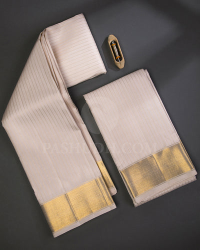 Cream Silk Dhoti And Cream Silk Angavasthram Set - V9