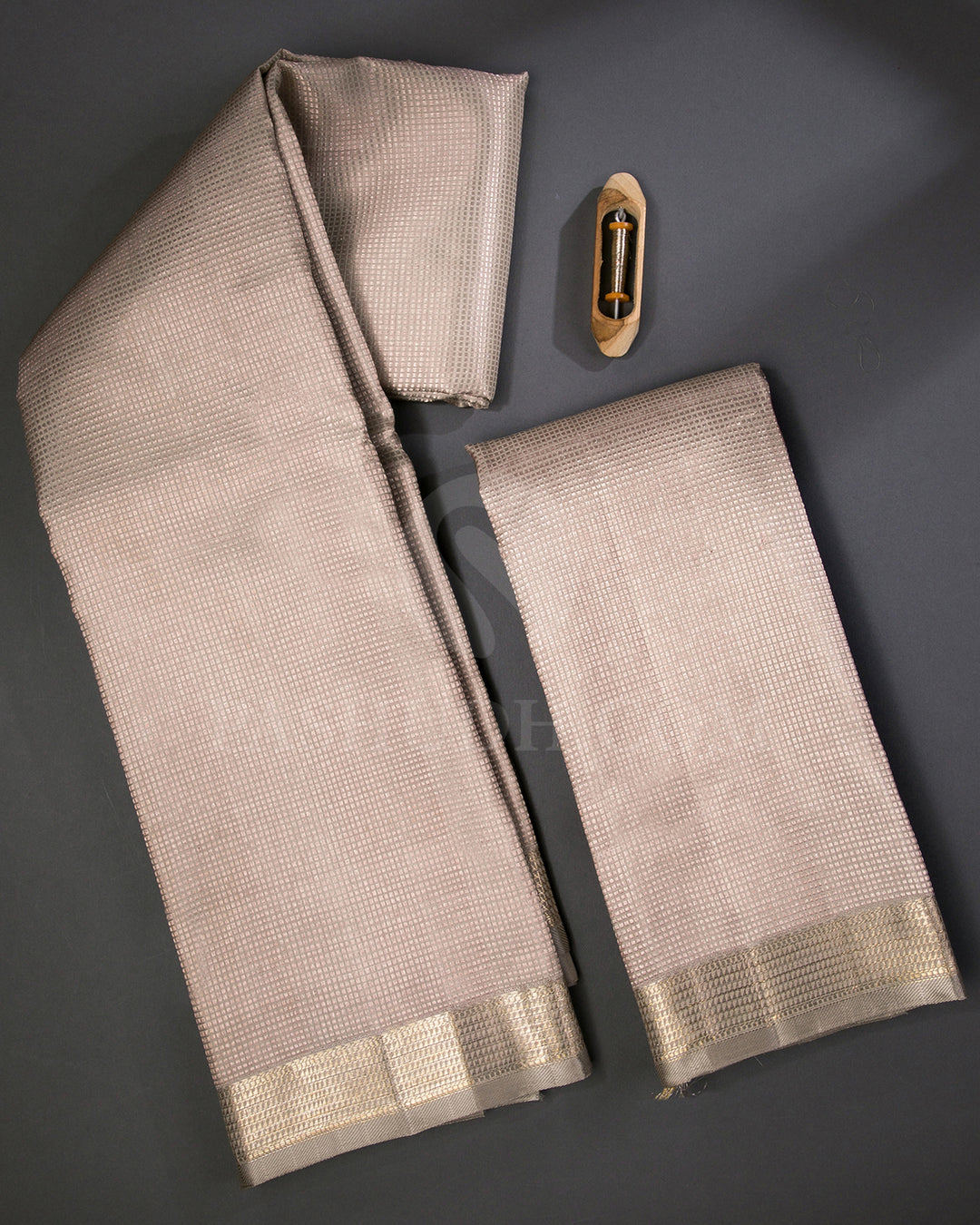 Greige Silk Dhothi With Matching Angavasthram Set - V18
