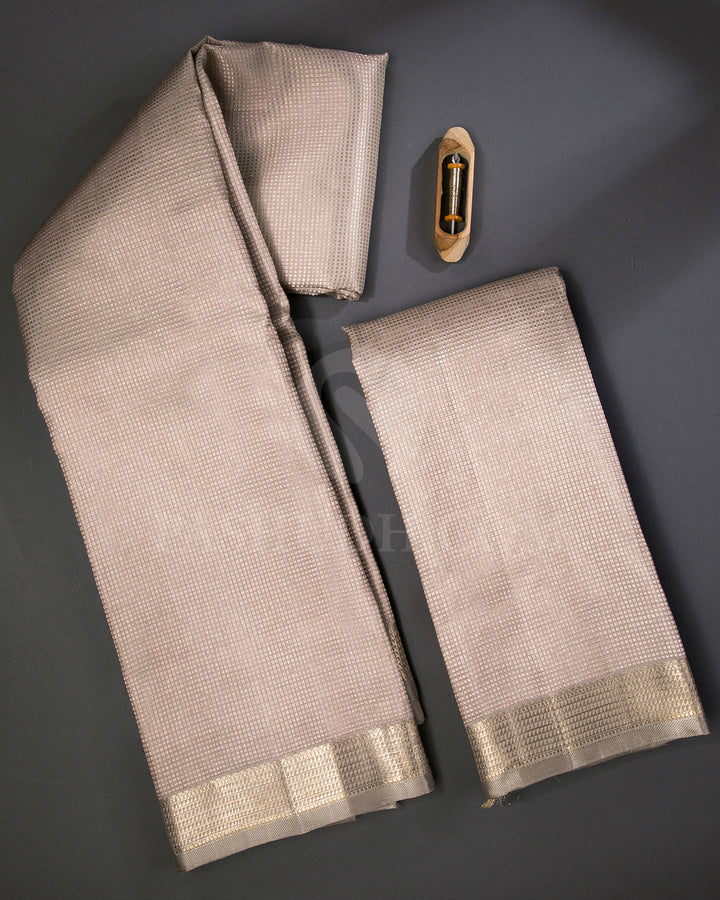 Greige Silk Dhothi With Matching Angavasthram Set - V18