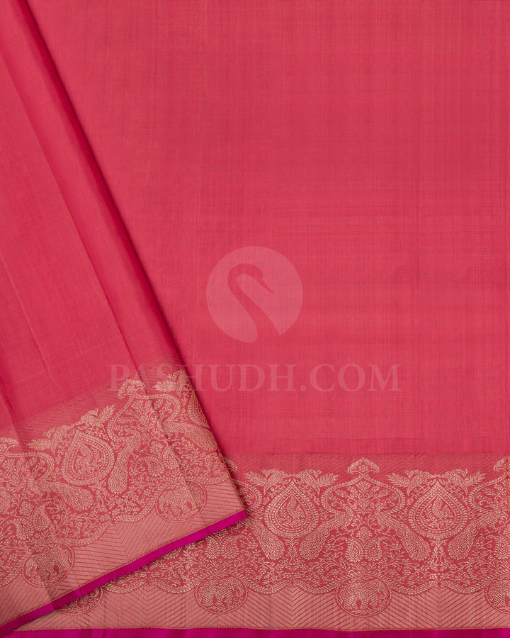 Peachy Pink Organza Shimmer Kanjivaram Silk Saree - S1272(B)