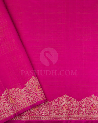 Gold Silver And Rani Pink Organza Shimmer Kanjivaram Silk Saree - S1323(A)