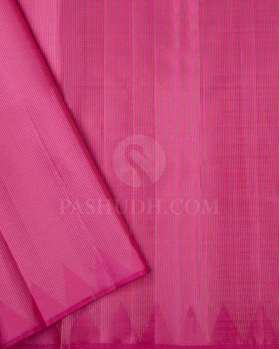 Mild Golden Yellow And Watermelon Pink Borderless Kanjivaram Silk Saree - D570(D)