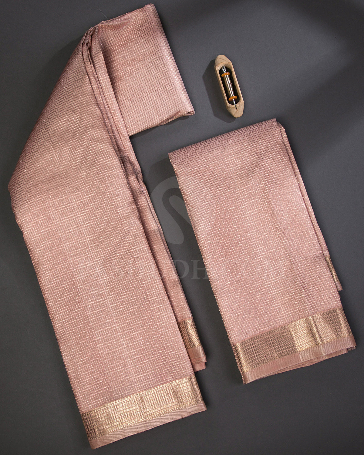 Peachish Beige Silk Dhothi With Matching Silk angavasthram Set - V20