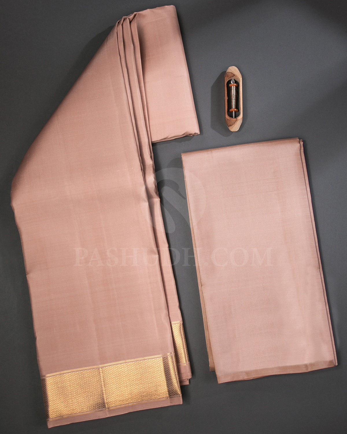 Peachish Beige Silk Veshti And Unstitched Silk Shirt Fabric Set - V16