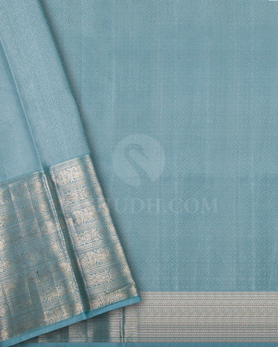 Pine Green and Powder Blue Kanjivaram Silk Saree - DT270(B)