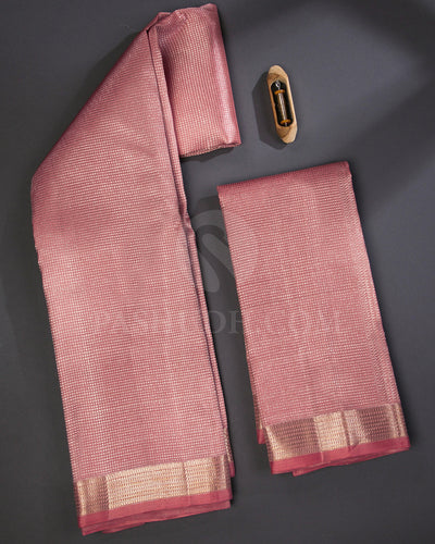 Peach Silk Dhothi With Matching Silk Angavasthram Set - V19