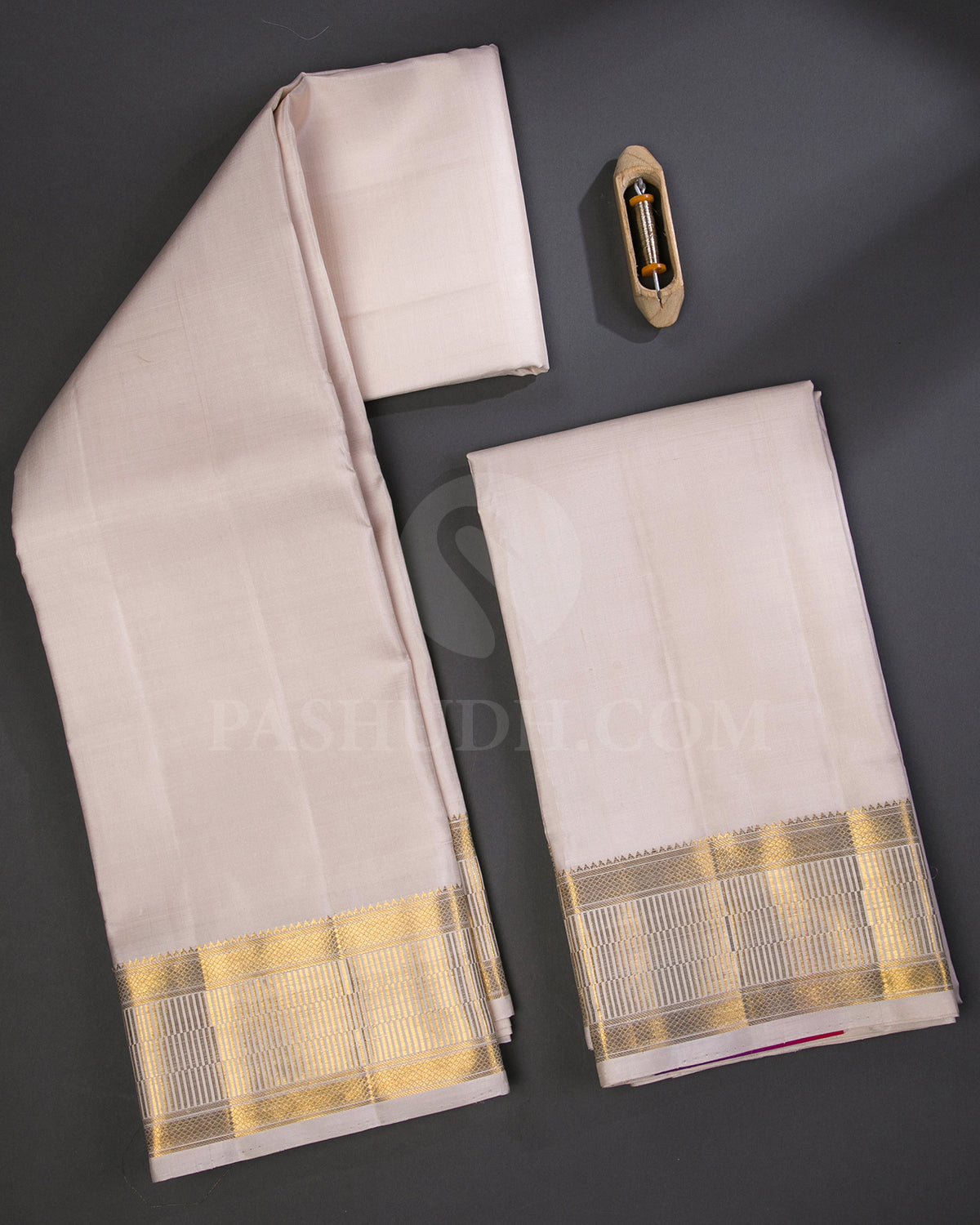 Cream Silk Dhoti And Cream Silk Angavasthram Set - V14