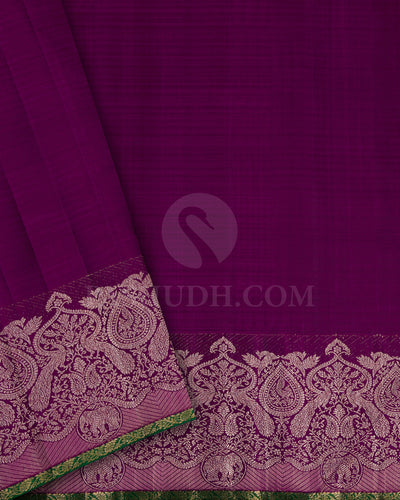 Blue, Green And Violet Checkered Kanjivaram Silk Saree - S1103(D)