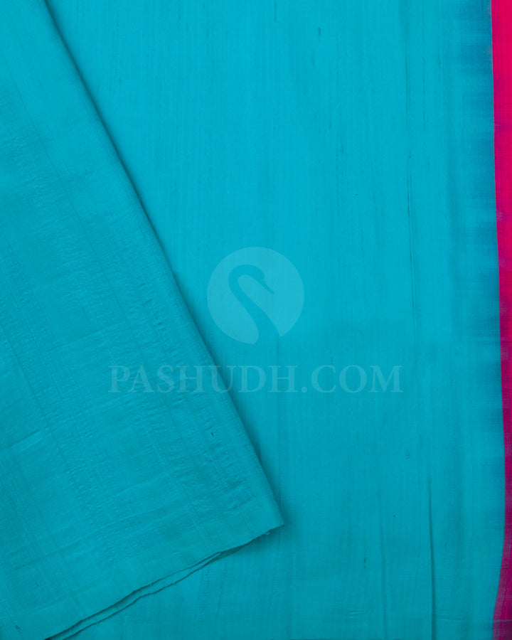Rani Pink And Sky Blue Soft Silk Saree - C58