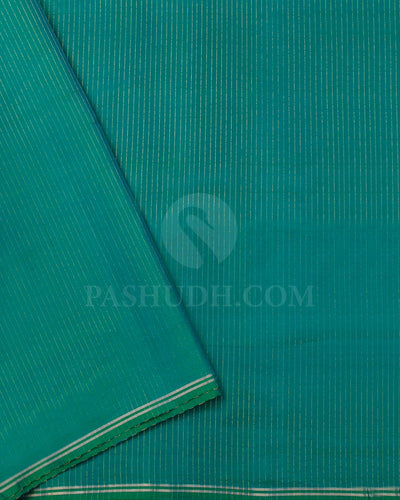 Sky Blue And Bottle Green Soft Silk Saree - C56