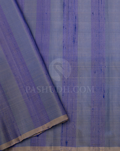 Cream and Violet Grey Soft Silk Saree - C49