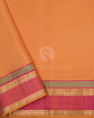 Dark Blue, Peach and Pink Kanjivaram Silk Saree - S706- View 4