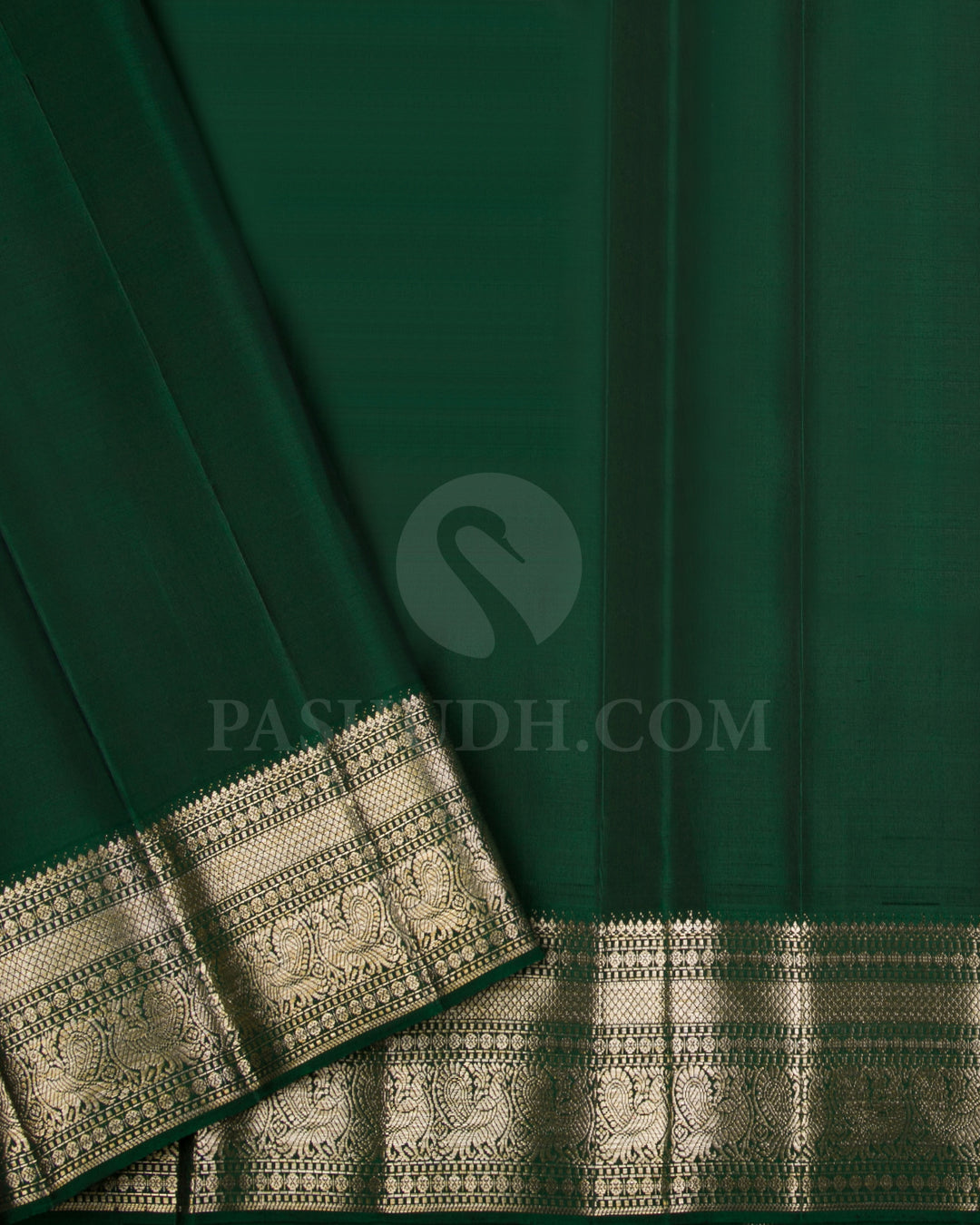 Ivory And Bottle Green Kanjivaram Silk Saree- S981(C)