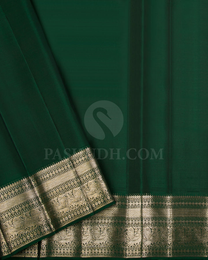 Ivory And Bottle Green Kanjivaram Silk Saree- S981(C)