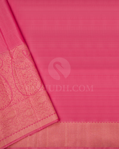 Mustard Yellow And Baby Pink Kanjivaram Silk Saree - S1261(B)