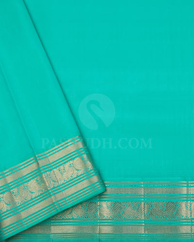 Cream And Sea Green Kanjivaram Silk Saree - S1296(A)