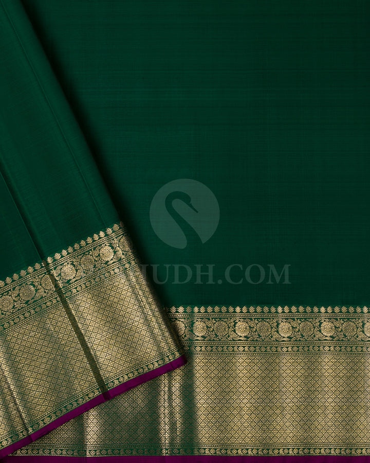 Candy Pink And Forest Green Kanjivaram Silk Saree - S1337(A)