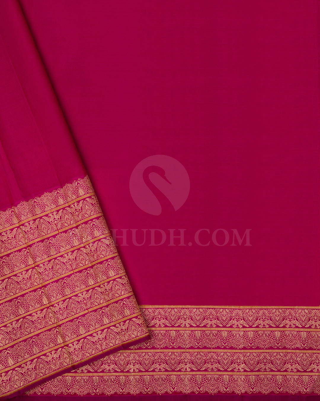 Gold And Rani Pink Organza Shimmer Kanjivaram Silk Saree - S1332(A)