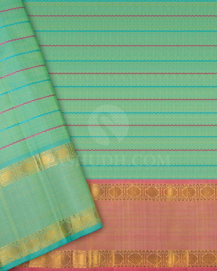 Lemon Yellow, Pink And Sky Blue Traditional Kanjivaram Silk Saree - SVJ50