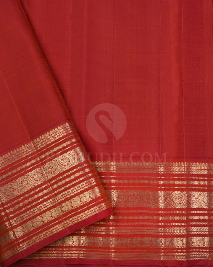 Off White And Brick Red Kanjivaram Silk Saree - S1302(A)