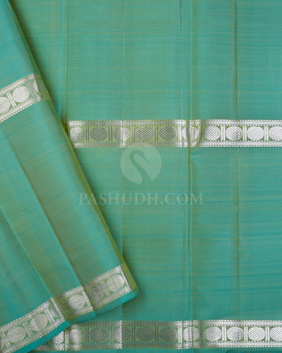 Tuscany Yellow & Cyan Kanjivaram Silk Saree - D3 - View 2