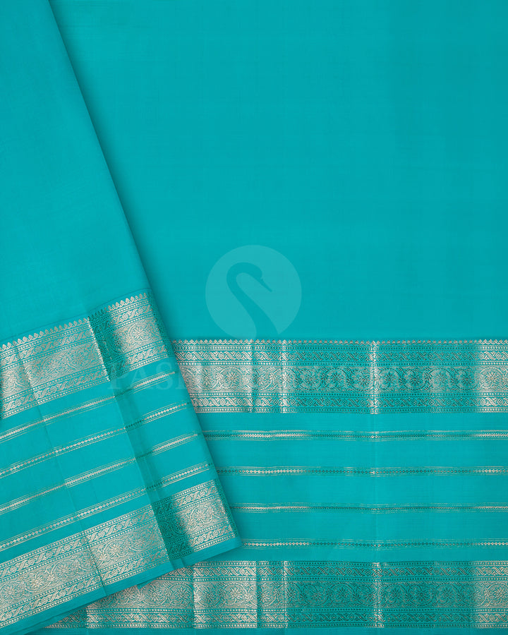 Off-Whilte and Sky Blue Traditional Kanjivaram Silk Saree - SVJ52
