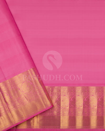 Mustard Yellow And Anandha Blue Checkered, Pink Traditional Kanjivaram Silk Saree - SVJ68