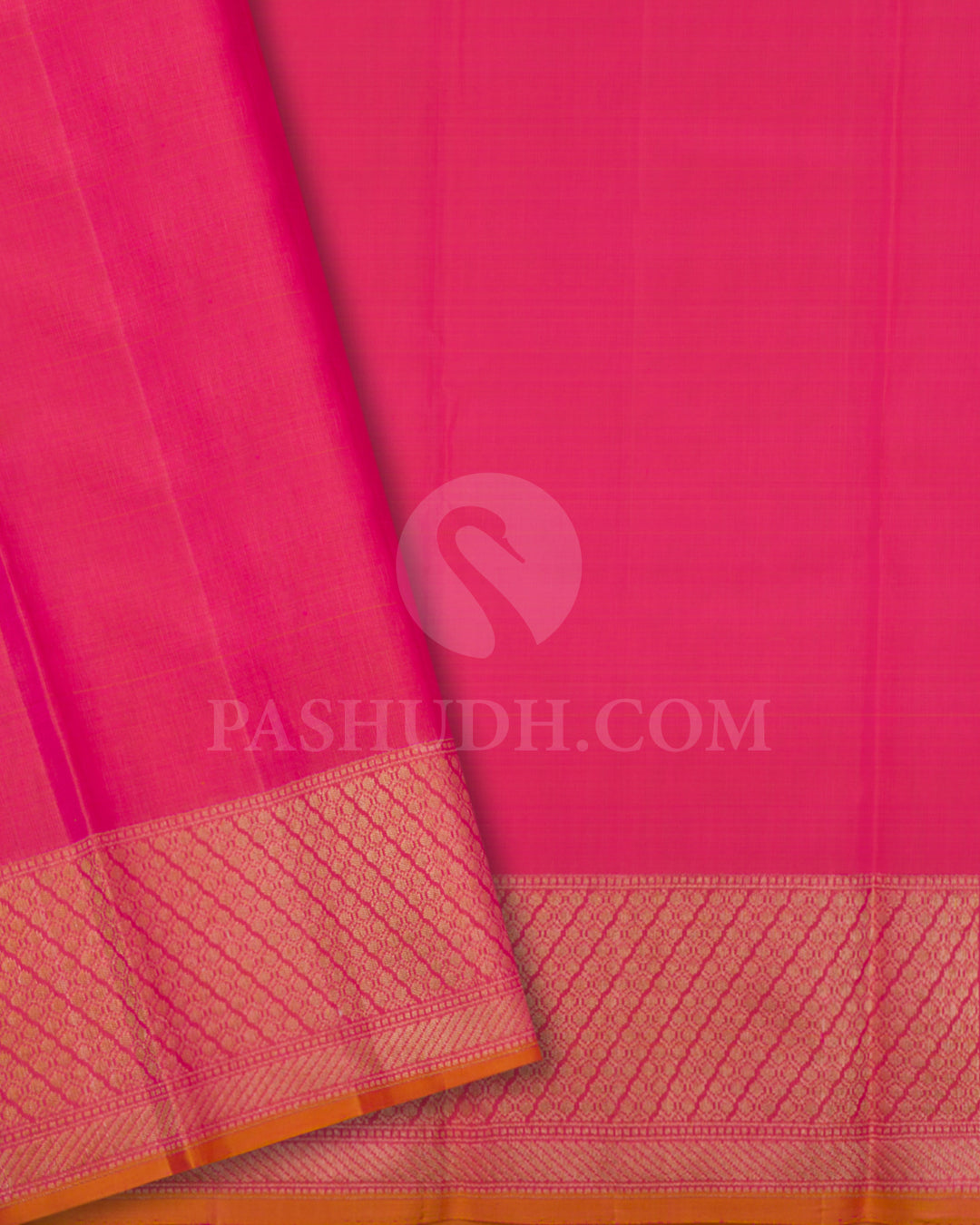 Leaf Green And Punch Pink Rising Border Kanjivaram Silk Saree - S1231( C )
