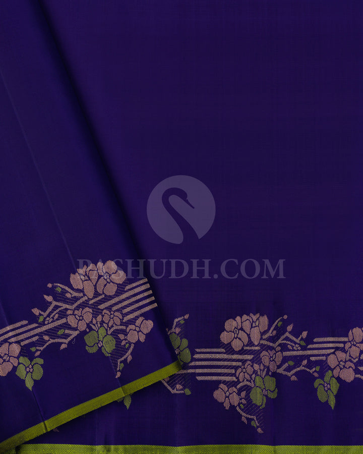 Royal Blue And Olive Green Borderless Kanjivaram Silk Saree - S1400(A)