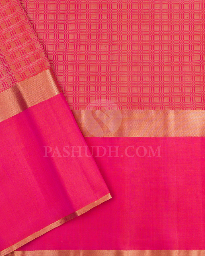 Lime Green and Orange Shot Pink Soft Silk Saree - AC11