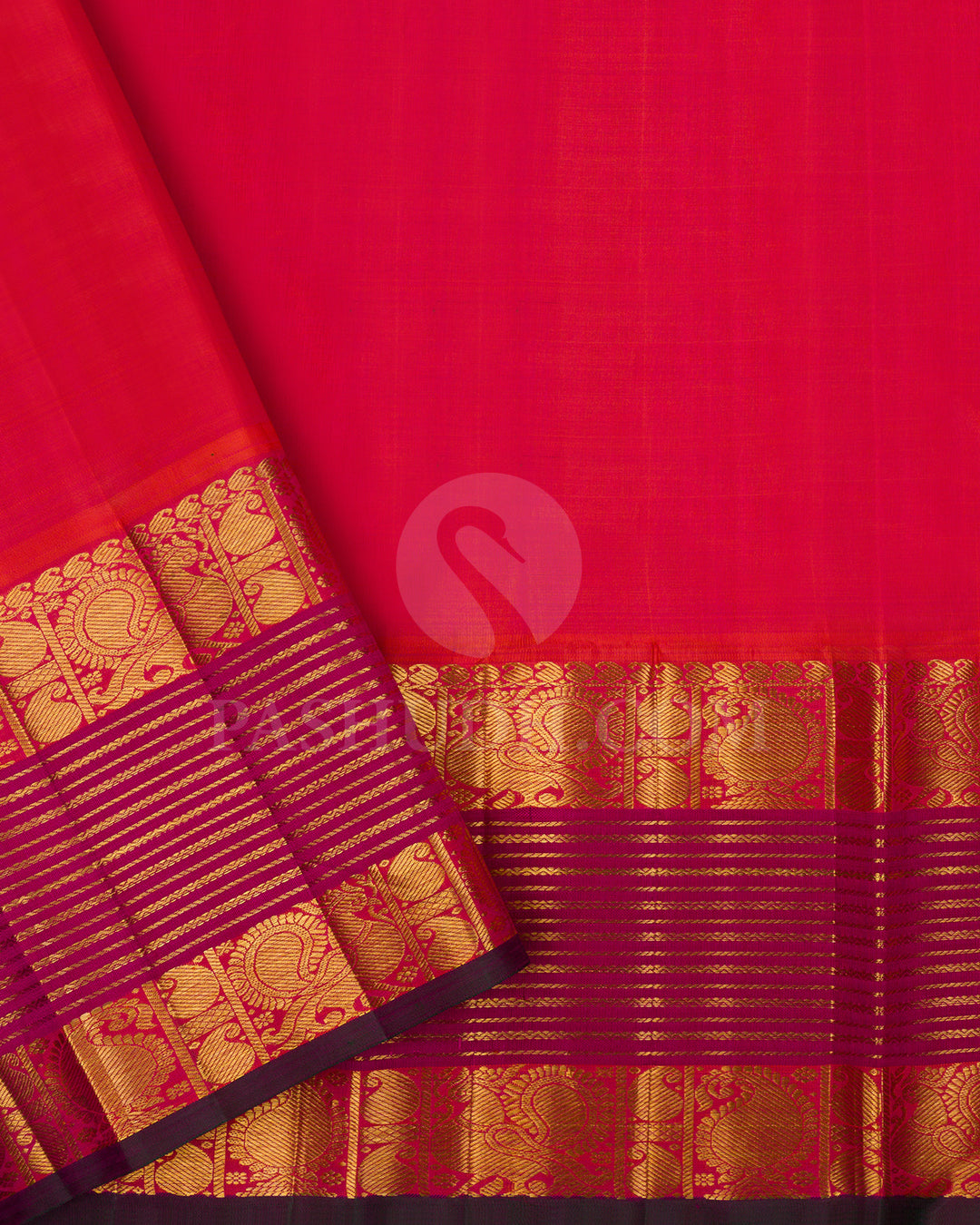 Bottle Green And Orange Shot Rani Pink Kanjivaram Silk Saree - BKF16