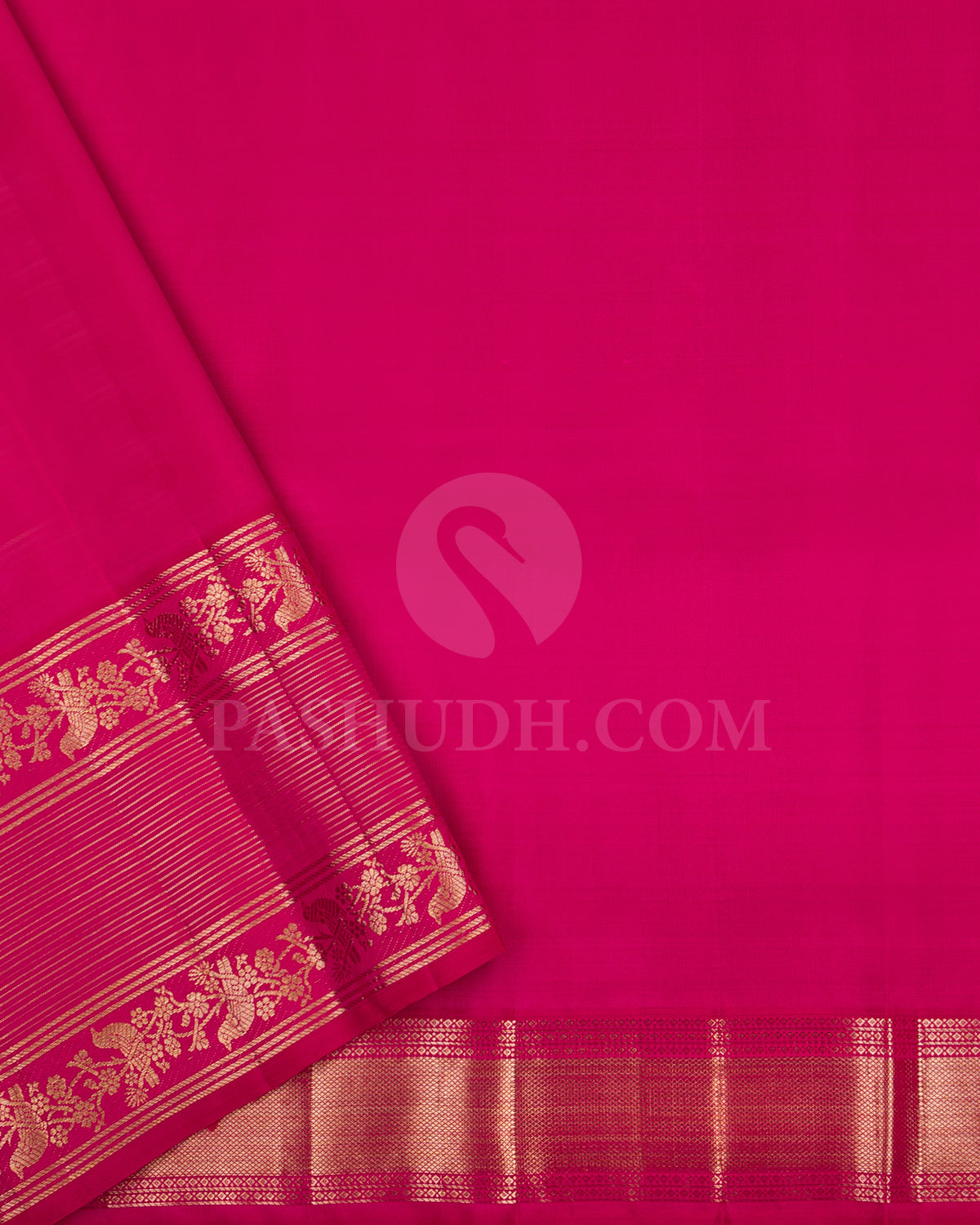 Pinkish Gold And Rani Pink Shimmer Organza Kanjivaram Silk Saree - S1385(A)