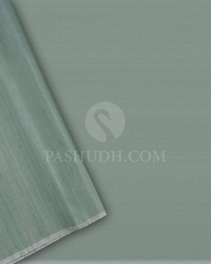 Greige, Olive and Powder Blue Dupion Soft Silk Saree - AC82