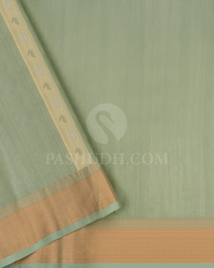 Poweder Blue and Sage Green Dupion Soft Silk Saree - AC83