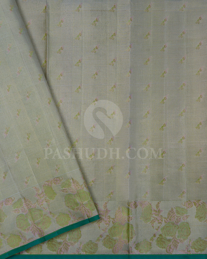 Parrot Green And Pastel Cyan Shimmer Kanjivaram Silk Saree  - DJ351(B)