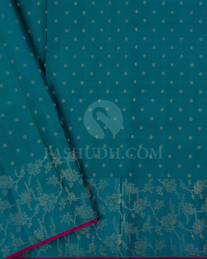 Cobalt Blue And Teal Blue Kanjivaram Silk Saree - DJ280(F)