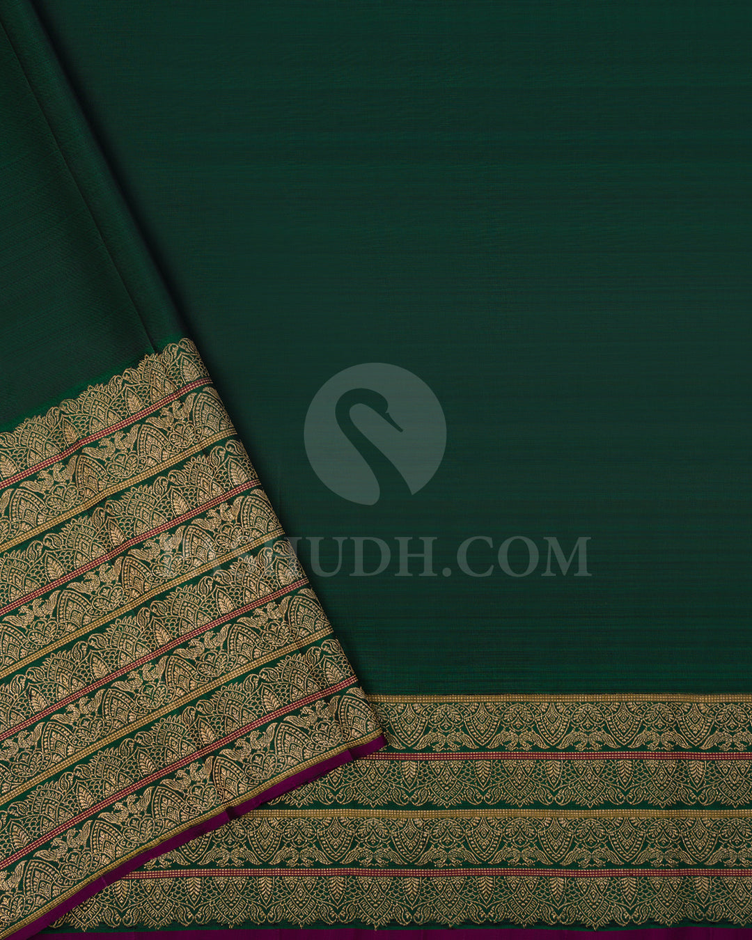 Antique Gold And Forest Green Shimmer Organza Kanjivaram Silk Saree - S1332(B)