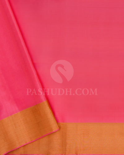 Forest Green and Peachy Pink Soft Silk Saree - AC61