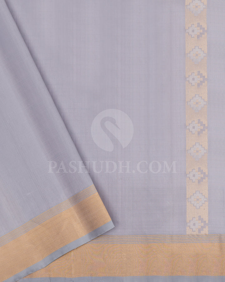 Cyan and Grey Dupion Soft Silk Saree - AC90