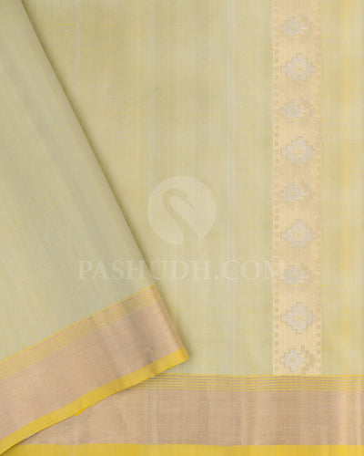 Bright Yellow and Grey Dupion Soft Silk Saree - AC62