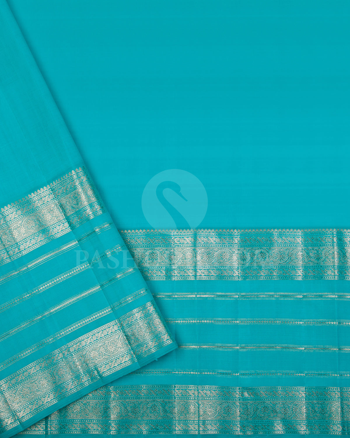 Off White And Turquoise Blue Linen Style Woven Kanjivaram Silk Saree - AK14