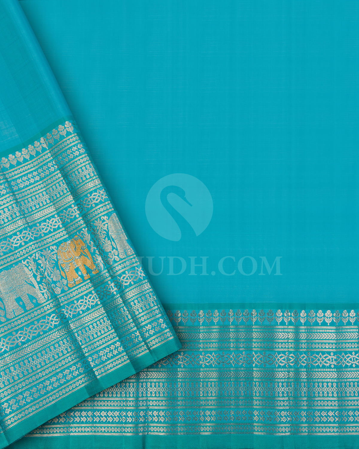 Neon Yellow And Sky Blue Kanjivaram Silk Saree - S1398(A)