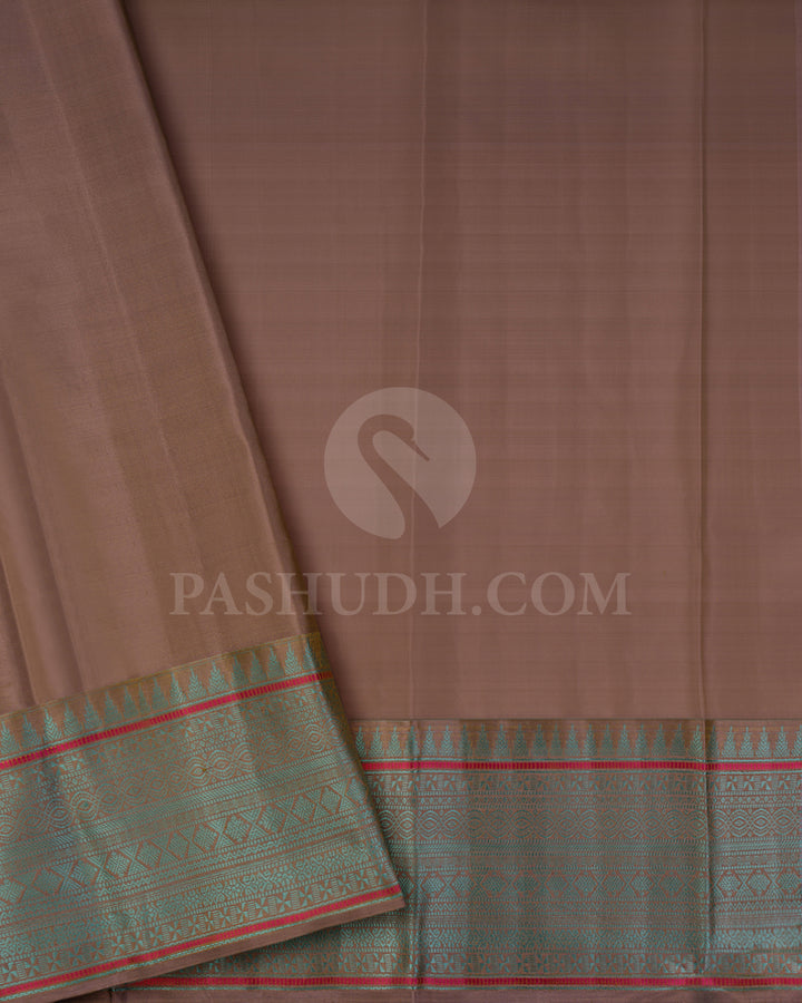 Lace Pink And Khaki Shimmer Kanjivaram Silk Saree - D603(B)