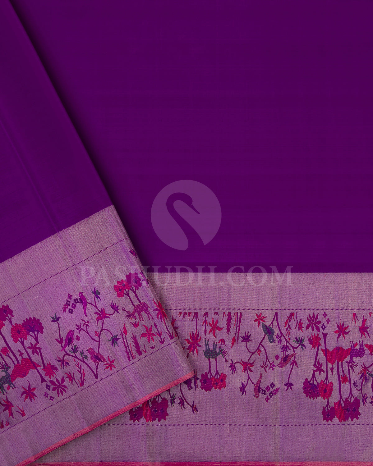 Violet Pure Zari Kanjivaram Silk Saree with Shimmer Paithani Border - P174(A)