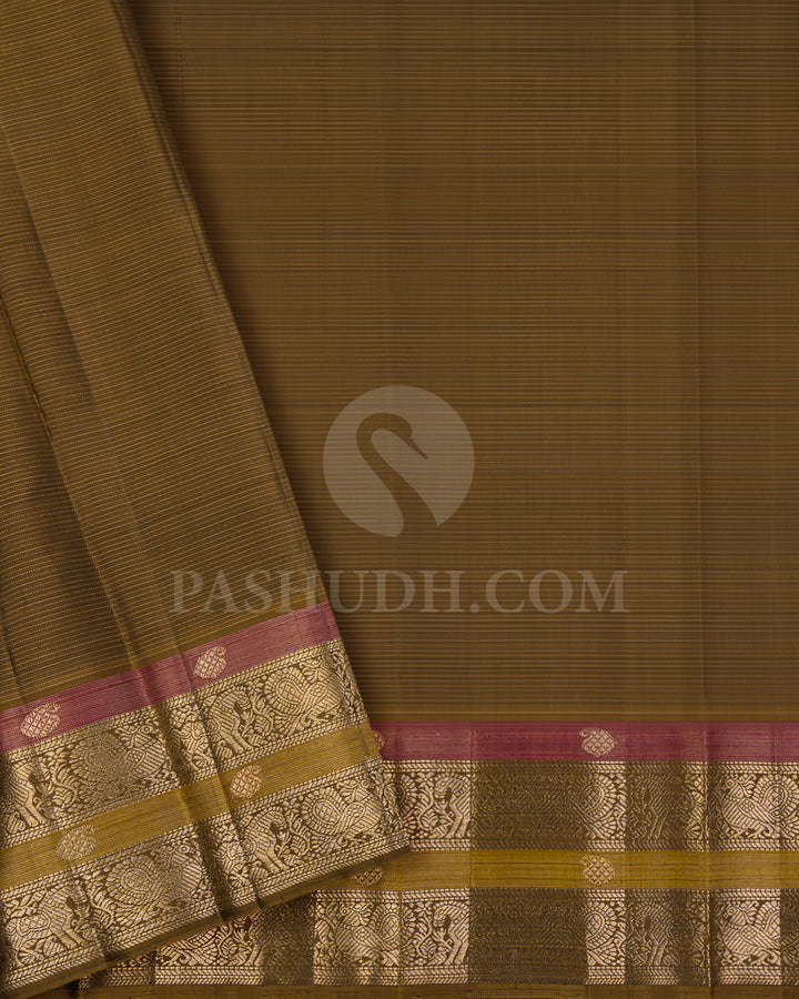Black and Khaki Kanjivaram Silk Saree - S1056(B)