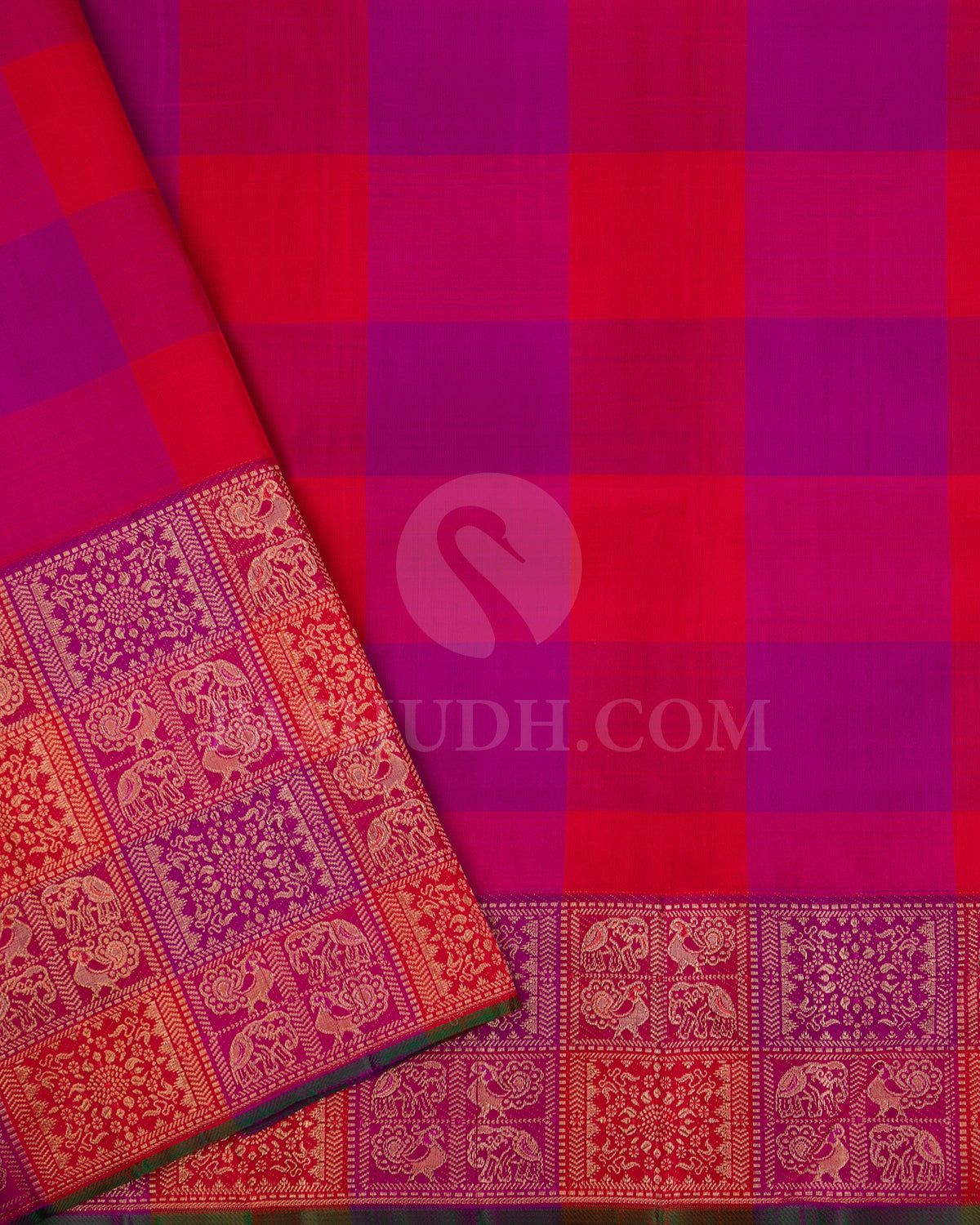 Dark Blue, Red, Magenta And Violet Kanjivaram Silk Saree - S1380(A)