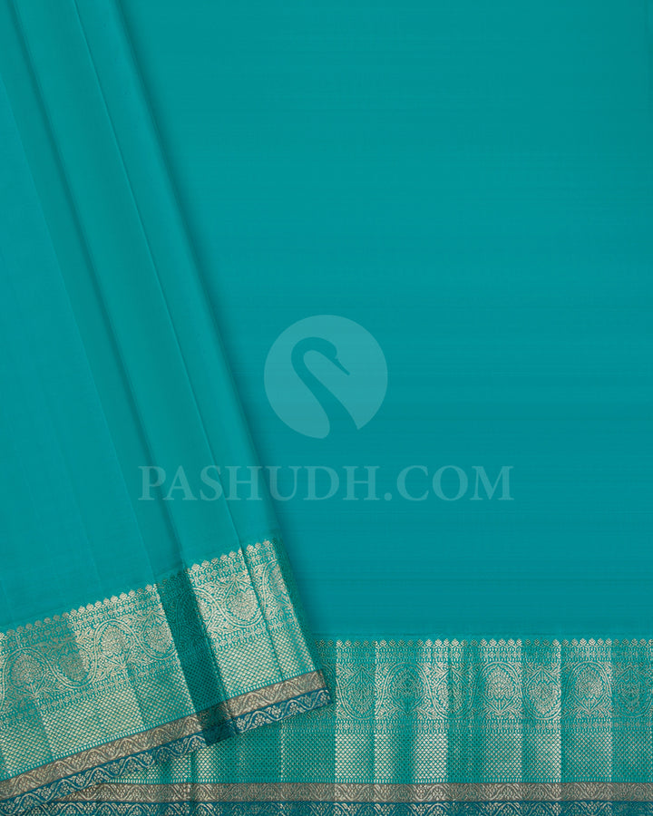 Watermelon Pink And Turquoise Blue Kanjivaram Silk Saree - S1308(A)