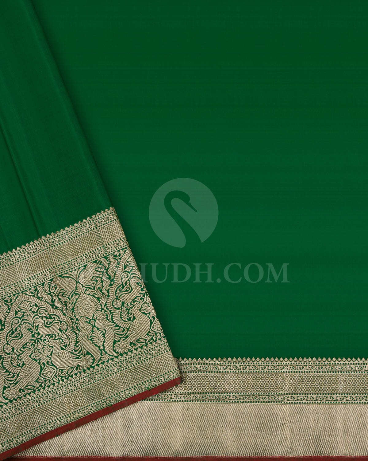 Off White And Forest Green Kanjivaram Silk Saree - S1234(D)