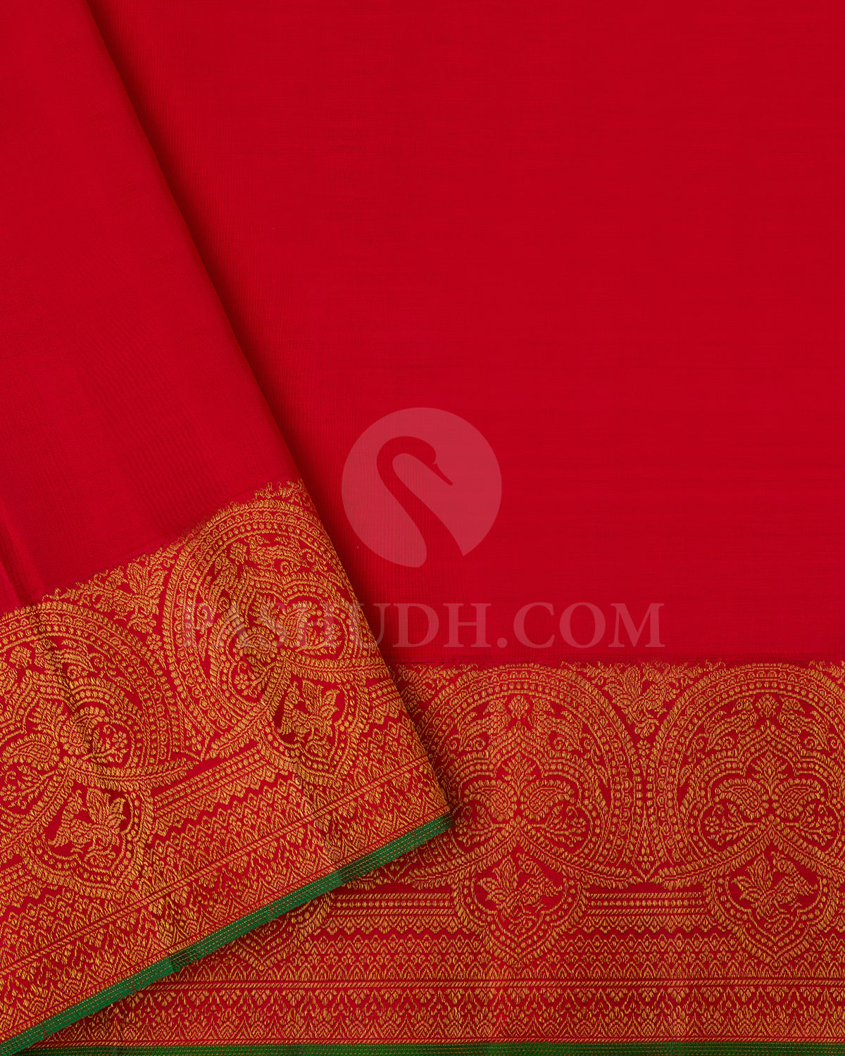 Pear Green and Red Pure Zari Kanjivaram Silk Saree - P175(A)