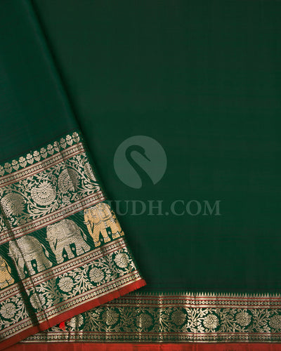 Rani Pink And Bottle Green Kanjivaram Silk Saree - S1013(G)